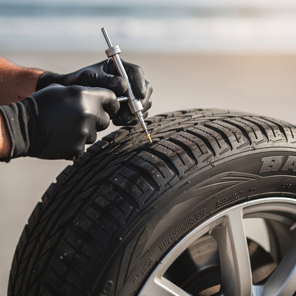 Olivera Tires expert technician performing tire repair and maintenance in Santa Barbara